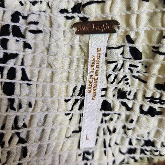 Free People Linen Blend Tunic Top This is Love Smocked Bow Strapless Tropical L - Picture 16 of 16